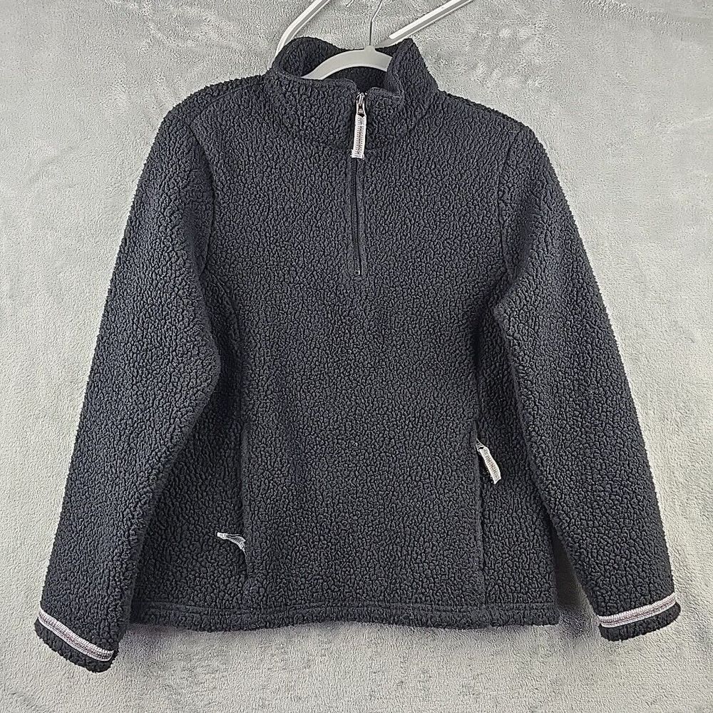 LL Bean Pullover Womens Medium Black Hi-Pile Fleece Kangaroo Pocket Outdoors